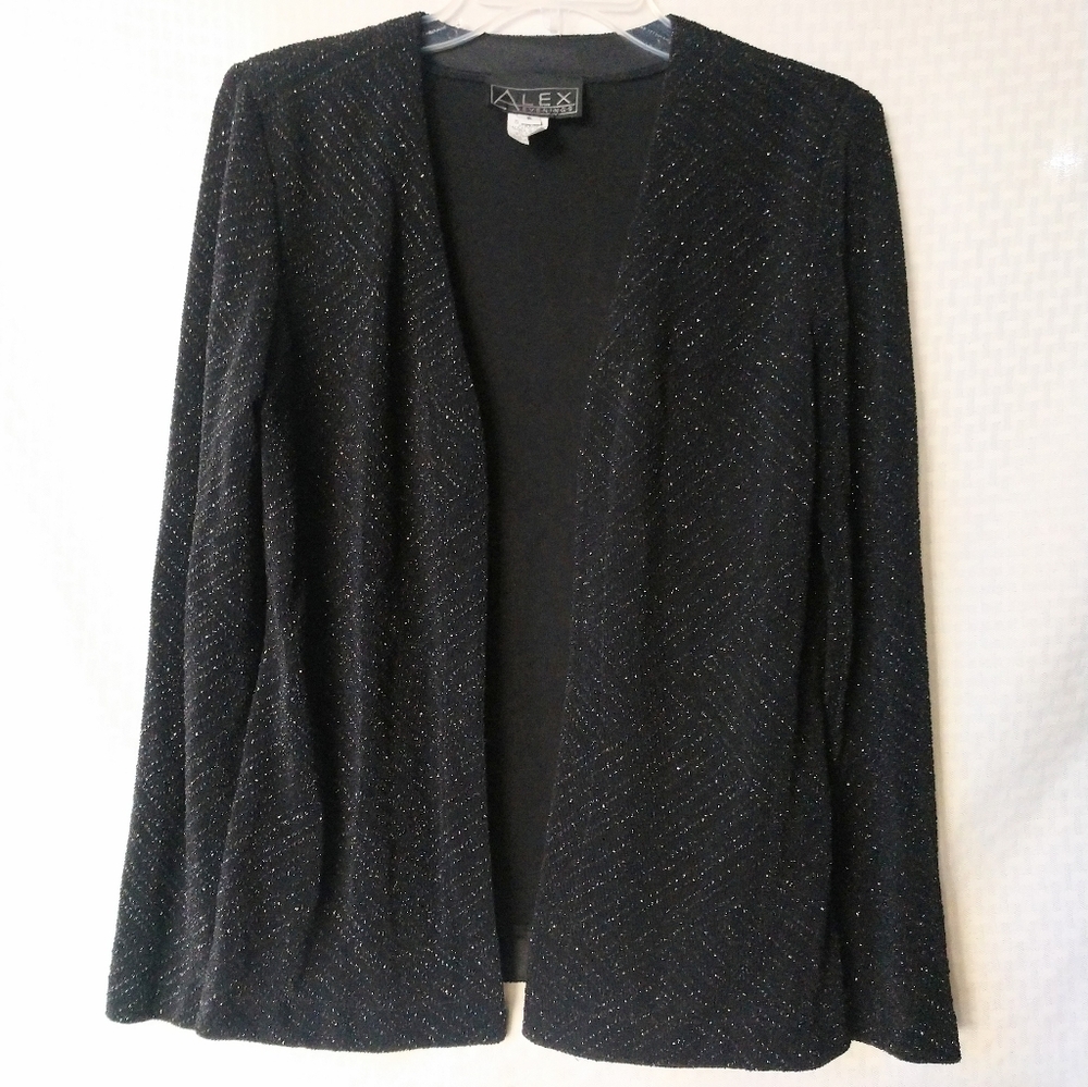 Alex Evenings Black Sparkle Evening Jacket Blazer Open Front USA Small Chest 34"